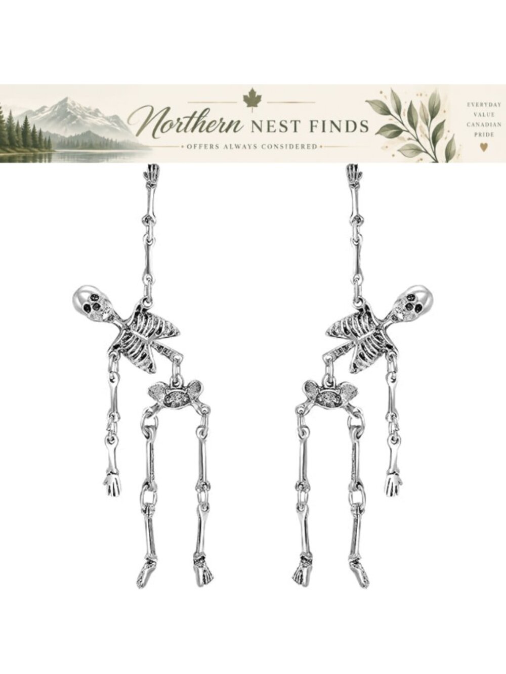 Gothic Skeleton Drop Earrings Lightweight Hypoallergenic Halloween